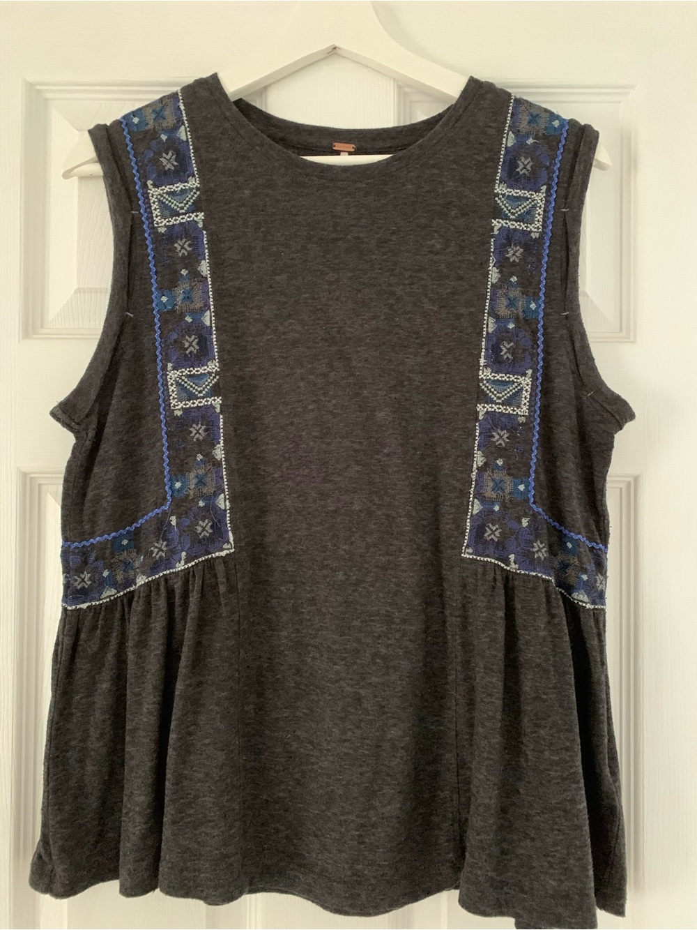 Free People Charcoal Gray Embroidered Sleeveless Tank.